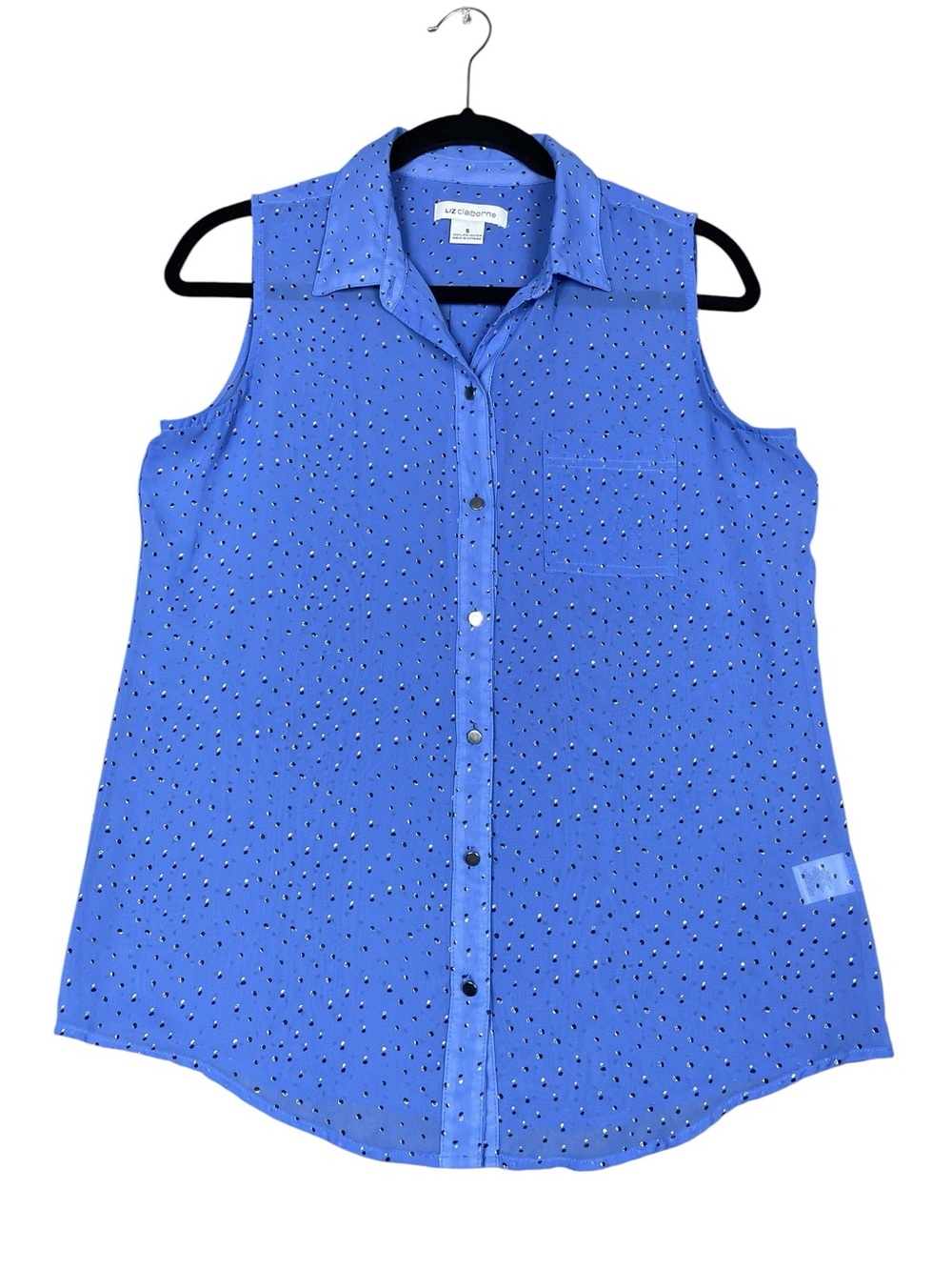 Liz Claiborne Sleeveless B&W Dot Button Up Versatile Casual Office Blouse - S